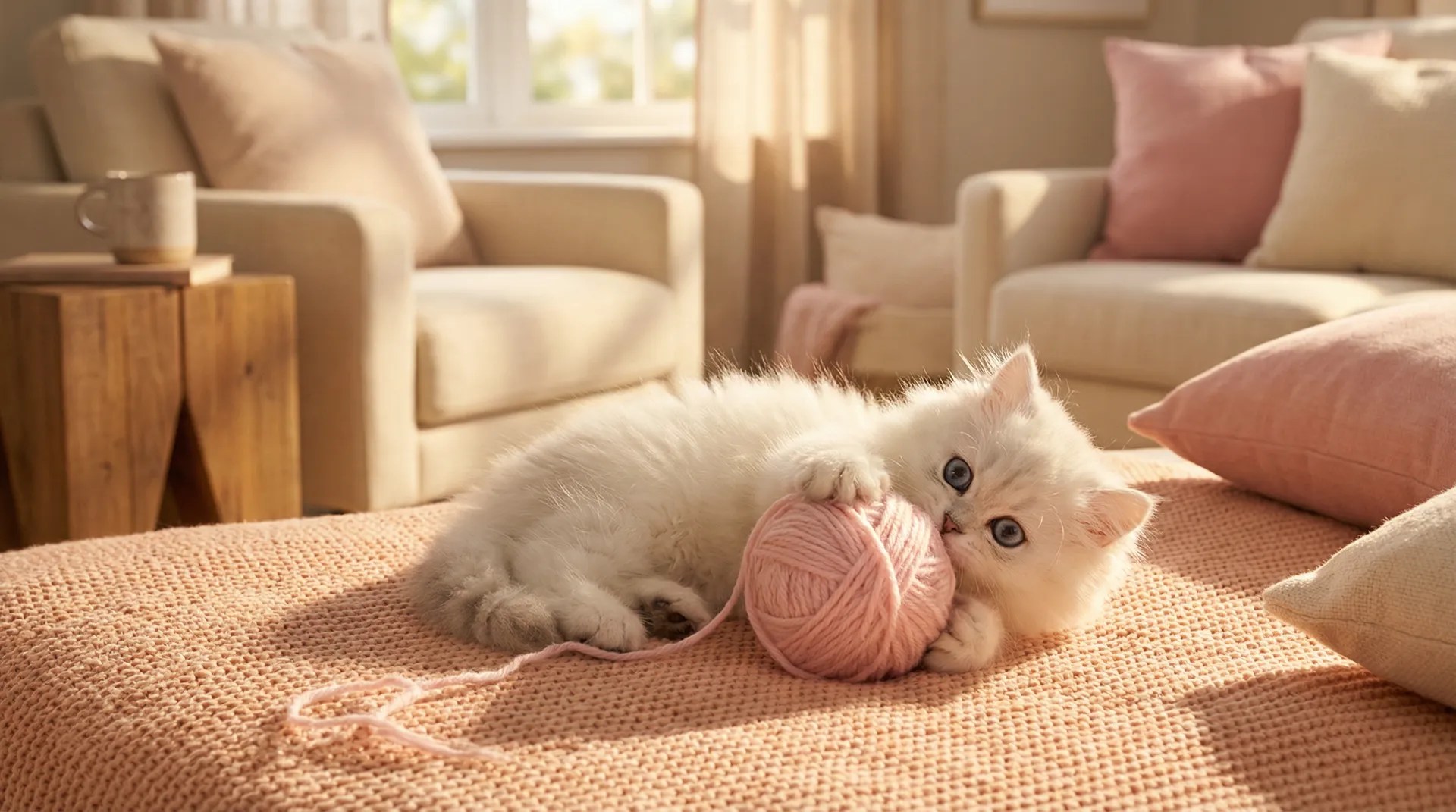 可爱白色小猫玩毛线球 - 少妇喷水
